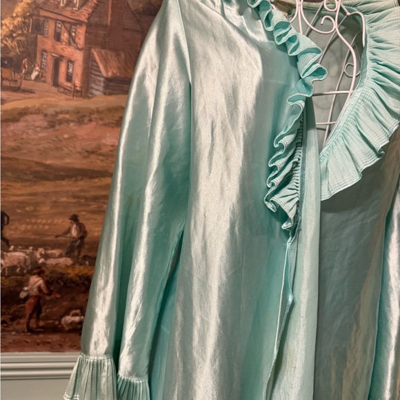 Vintage Light Aqua Ruffle-Trim Women's Robe FLAWED - Sleepwear - Picture 4 of 11